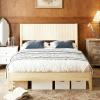 image:imageVINGLI Full Bed Frame with HeadboardFluted Wooden Platform Bed with Wingback Headboard amp Slat SupportUnder Bed StorageSolid WoodSturdy Support for BedroomBohoMidCentury Modern StyleBeigeBeige
