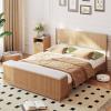 image:imageVINGLI Full Bed Frame with HeadboardFluted Wooden Platform Bed with Wingback Headboard amp Slat SupportUnder Bed StorageSolid WoodSturdy Support for BedroomBohoMidCentury Modern StyleBeigeOak