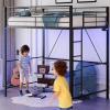 image:imageVINGLI Full Size Loft Bed with LED Lights and Charging Station Heavy Duty Metal Double High Sleeper with 15 Inches Safety Guardrail and Flat Ladder for Teens Adults Space Saving Design BlackBlack
