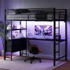 image:imageVINGLI Full Size Loft Bed with LED Lights and Charging Station Heavy Duty Metal Double High Sleeper with 15 Inches Safety Guardrail and Flat Ladder for Teens Adults Space Saving Design BlackBlack