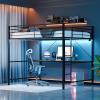 image:imageVINGLI Full Size Loft Bed with LED Lights and Charging Station Heavy Duty Metal Double High Sleeper with 15 Inches Safety Guardrail and Flat Ladder for Teens Adults Space Saving Design BlackBlack