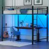 image:imageVINGLI Full Size Loft Bed with LED Lights and Charging Station Heavy Duty Metal Double High Sleeper with 15 Inches Safety Guardrail and Flat Ladder for Teens Adults Space Saving Design BlackBlack
