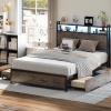image:imageVINGLI LED Twin Bed Frame with 4 Storage Drawers and Adjustable Headboard Shelf Metal Platform Panel Bed with Charging Station for Kids Teens Adults No Box Spring Needed BlackWash Gray