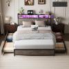 image:imageVINGLI LED Twin Bed Frame with 4 Storage Drawers and Adjustable Headboard Shelf Metal Platform Panel Bed with Charging Station for Kids Teens Adults No Box Spring Needed BlackWash Gray