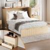 image:imageVINGLI Queen Murphy Cabinet Bed with 2 Charging StationFluted Wooden Foldable Bed with Storage DrawerBohoHideaway Paltform Panel Bed for Small SpacesGuest RoomOfficeApartmentBeigeBeige