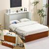 image:imageVINGLI Queen Murphy Cabinet Bed with 2 Charging StationFluted Wooden Foldable Bed with Storage DrawerBohoHideaway Paltform Panel Bed for Small SpacesGuest RoomOfficeApartmentBeigeGolden Brown