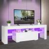 image:imageVINGLI TV Stand with LED Light Modern 51 Inch White TV Cabinet for Living Room Bedroom Furniture TV Stand with Storage Drawer and Shelves