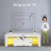 image:imageVINGLI TV Stand with LED Light Modern 51 Inch White TV Cabinet for Living Room Bedroom Furniture TV Stand with Storage Drawer and Shelves