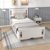 image:imageVINGLI Twin Size Bed Frame with 4 Storage Drawers Solid Wood Platform Panel Bed with Headboard SpaveSaving Twin Bed for Kids Teens Adults White