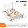 image:imageVINGLI Twin Size Bed Frame with 4 Storage Drawers Solid Wood Platform Panel Bed with Headboard SpaveSaving Twin Bed for Kids Teens Adults White