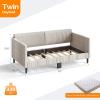 image:imageVINGLI Twin Size Daybed Frame Corduroy Upholstered Comfy Couch Sofa Bed for Bedroom Living Room Movie Room Sturdy Wooden Slats Support Soft Tufted Single Bed for KidsTeens Adults Beige White