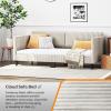 image:imageVINGLI Twin Size Daybed Frame Corduroy Upholstered Comfy Couch Sofa Bed for Bedroom Living Room Movie Room Sturdy Wooden Slats Support Soft Tufted Single Bed for KidsTeens Adults Beige White