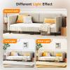 image:imageVINGLI Twin Size Daybed Frame Corduroy Upholstered Comfy Couch Sofa Bed for Bedroom Living Room Movie Room Sturdy Wooden Slats Support Soft Tufted Single Bed for KidsTeens Adults Beige White