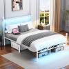 image:imageVINGLI Twin Size Metal Bed Frame with LED Lights amp Charging Station Heavy Duty Platform Bed with headboard for Kids Adults amp Guests No Box Spring Needed Matte BlackWhite