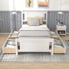 image:imageVINGLI Twin Size Solid Wood Bed with 4 Storage Drawers and HeadboardModern Minimalist Panel Platform Bed for KidsAdults amp GuestsSleigh BedCrisp WhiteWhite
