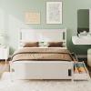 image:imageVINGLI Twin Size Solid Wood Bed with 4 Storage Drawers and HeadboardModern Minimalist Panel Platform Bed for KidsAdults amp GuestsSleigh BedCrisp WhiteWhite