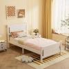 image:imageVINGLI Twin Size Solid Wood Bed with 4 Storage Drawers and HeadboardModern Minimalist Panel Platform Bed for KidsAdults amp GuestsSleigh BedCrisp WhiteWhite