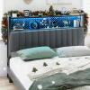 image:imageVINGLI Twin or Twin XL Size Headboard Adjustable Upholstered Headboard with 3 Tier Shelves and Pegboard with Charging Stations and LED Lights Modern Bed Headboard with Storage for Bedroom DecorLinen  Dark Gray