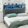 image:imageVINGLI Twin or Twin XL Size Headboard Adjustable Upholstered Headboard with 3 Tier Shelves and Pegboard with Charging Stations and LED Lights Modern Bed Headboard with Storage for Bedroom DecorLinen  Dark Gray