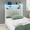 image:imageVINGLI Twin or Twin XL Size Headboard Adjustable Upholstered Headboard with 3 Tier Shelves and Pegboard with Charging Stations and LED Lights Modern Bed Headboard with Storage for Bedroom DecorLinen  Off White