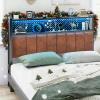 image:imageVINGLI Twin or Twin XL Size Headboard Adjustable Upholstered Headboard with 3 Tier Shelves and Pegboard with Charging Stations and LED Lights Modern Bed Headboard with Storage for Bedroom DecorPu  Industrial Brown