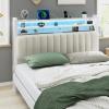 image:imageVINGLI Twin or Twin XL Size Headboard Adjustable Upholstered Headboard with 3 Tier Shelves and Pegboard with Charging Stations and LED Lights Modern Bed Headboard with Storage for Bedroom DecorLinen  Off White