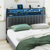 image:imageVINGLI Twin or Twin XL Size Headboard Adjustable Upholstered Headboard with 3 Tier Shelves and Pegboard with Charging Stations and LED Lights Modern Bed Headboard with Storage for Bedroom DecorLinen  Dark Gray