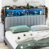 image:imageVINGLI Twin or Twin XL Size Headboard Adjustable Upholstered Headboard with 3 Tier Shelves and Pegboard with Charging Stations and LED Lights Modern Bed Headboard with Storage for Bedroom DecorLinen  Light Gray