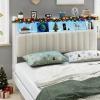 image:imageVINGLI Twin or Twin XL Size Headboard Adjustable Upholstered Headboard with 3 Tier Shelves and Pegboard with Charging Stations and LED Lights Modern Bed Headboard with Storage for Bedroom DecorLinen  Off White