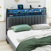 image:imageVINGLI Twin or Twin XL Size Headboard Adjustable Upholstered Headboard with 3 Tier Shelves and Pegboard with Charging Stations and LED Lights Modern Bed Headboard with Storage for Bedroom DecorLinen  Dark Gray