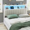 image:imageVINGLI Twin or Twin XL Size Headboard Adjustable Upholstered Headboard with 3 Tier Shelves and Pegboard with Charging Stations and LED Lights Modern Bed Headboard with Storage for Bedroom DecorLinen  Off White