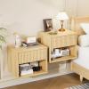 image:imageVINGLI Unfinished Natural Solid Wood Floating Nightstand for Bedroom Small Nightstand with DrawerShelf Farmhouse Night Stand WallMounted NightstandBedside Table for Small Space Color DIYOak