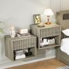 image:imageVINGLI Unfinished Natural Solid Wood Floating Nightstand for Bedroom Small Nightstand with DrawerShelf Farmhouse Night Stand WallMounted NightstandBedside Table for Small Space Color DIYGrey