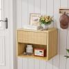 image:imageVINGLI Unfinished Natural Solid Wood Floating Nightstand for Bedroom Small Nightstand with DrawerShelf Farmhouse Night Stand WallMounted NightstandBedside Table for Small Space Color DIYOak