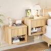 image:imageVINGLI Unfinished Natural Solid Wood Floating Nightstand for Bedroom Small Nightstand with DrawerShelf Farmhouse Night Stand WallMounted NightstandBedside Table for Small Space Color DIYOak