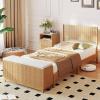 image:imageVINGLI Full Bed Frame with HeadboardFluted Wooden Platform Bed with Wingback Headboard amp Slat SupportUnder Bed StorageSolid WoodSturdy Support for BedroomBohoMidCentury Modern StyleBeigeOak