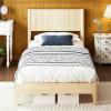 image:imageVINGLI Full Bed Frame with HeadboardFluted Wooden Platform Bed with Wingback Headboard amp Slat SupportUnder Bed StorageSolid WoodSturdy Support for BedroomBohoMidCentury Modern StyleBeigeBeige