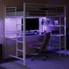 image:imageVINGLI Full Size Loft Bed with LED Lights and Charging Station Heavy Duty Metal Double High Sleeper with 15 Inches Safety Guardrail and Flat Ladder for Teens Adults Space Saving Design BlackWhite