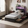 image:imageVINGLI LED Twin Bed Frame with 4 Storage Drawers and Adjustable Headboard Shelf Metal Platform Panel Bed with Charging Station for Kids Teens Adults No Box Spring Needed BlackBlack