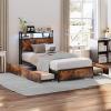 image:imageVINGLI LED Twin Bed Frame with 4 Storage Drawers and Adjustable Headboard Shelf Metal Platform Panel Bed with Charging Station for Kids Teens Adults No Box Spring Needed BlackVintage Brown