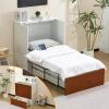 image:imageVINGLI Queen Murphy Cabinet Bed with 2 Charging StationFluted Wooden Foldable Bed with Storage DrawerBohoHideaway Paltform Panel Bed for Small SpacesGuest RoomOfficeApartmentBeigeGolden Brown