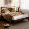 image:imageVINGLI Solid Wood Queen Size Rattan Bed Frame with Headboard Boho Platform Panel BedBrownRattan Dark Walnut