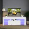 image:imageVINGLI TV Stand with LED Light Modern 51 Inch White TV Cabinet for Living Room Bedroom Furniture TV Stand with Storage Drawer and Shelves