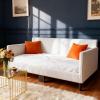 image:imageVINGLI Twin Size Daybed Frame Corduroy Upholstered Comfy Couch Sofa Bed for Bedroom Living Room Movie Room Sturdy Wooden Slats Support Soft Tufted Single Bed for KidsTeens Adults Beige White