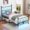 image:imageVINGLI Twin Size Metal Bed Frame with LED Lights amp Charging Station Heavy Duty Platform Bed with headboard for Kids Adults amp Guests No Box Spring Needed Matte BlackBlack