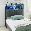 image:imageVINGLI Twin or Twin XL Size Headboard Adjustable Upholstered Headboard with 3 Tier Shelves and Pegboard with Charging Stations and LED Lights Modern Bed Headboard with Storage for Bedroom DecorLinen  Dark Gray