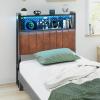 image:imageVINGLI Twin or Twin XL Size Headboard Adjustable Upholstered Headboard with 3 Tier Shelves and Pegboard with Charging Stations and LED Lights Modern Bed Headboard with Storage for Bedroom DecorPu  Industrial Brown