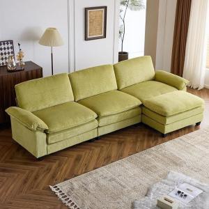 image:imageVINGLI 87 Convertible Sectional SofaLShape Deep Seat Sofa Couch for Living RoomModern Chenille 2 Seat Loveseat Sofa with Ottoman for Small SpaceBlack 87Corduroy Olive Green