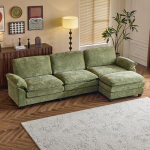 image:imageVINGLI 87 Convertible Sectional SofaLShape Deep Seat Sofa Couch for Living RoomModern Chenille 2 Seat Loveseat Sofa with Ottoman for Small SpaceBlack 87Chenille Olive Green