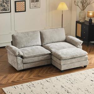 image:imageVINGLI 87 Convertible Sectional SofaLShape Deep Seat Sofa Couch for Living RoomModern Chenille 2 Seat Loveseat Sofa with Ottoman for Small SpaceBlack 87Chenille Light Grey
